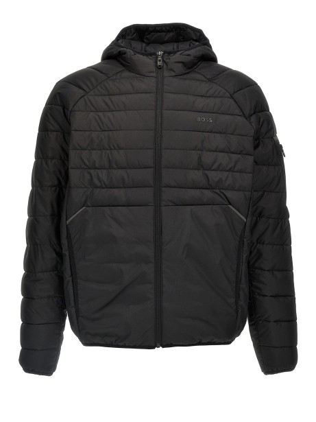 Black Zip-Up Padded Jacket with Hood