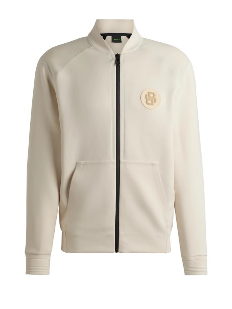 Beige Zip Up Collar Sweatshirt