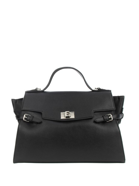 Black eco-leather handbag with shoulder strap