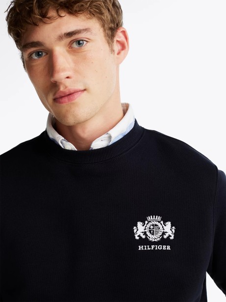 Crewneck Sweatshirt Navy Blue with Embroidered Logo