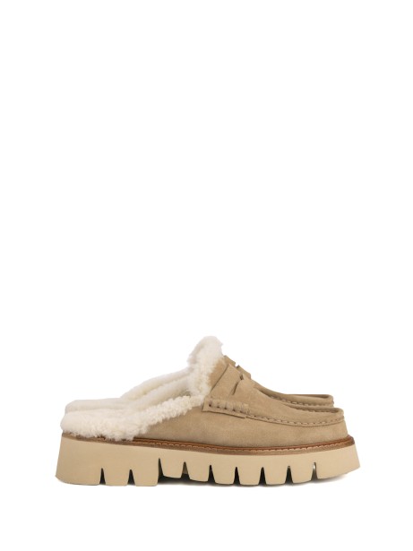 Savy Sabot in suede and sheepskin lining