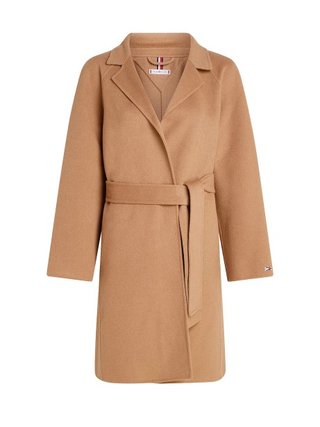 Double-faced coat with belt and logo Double-faced coat with belt and logo