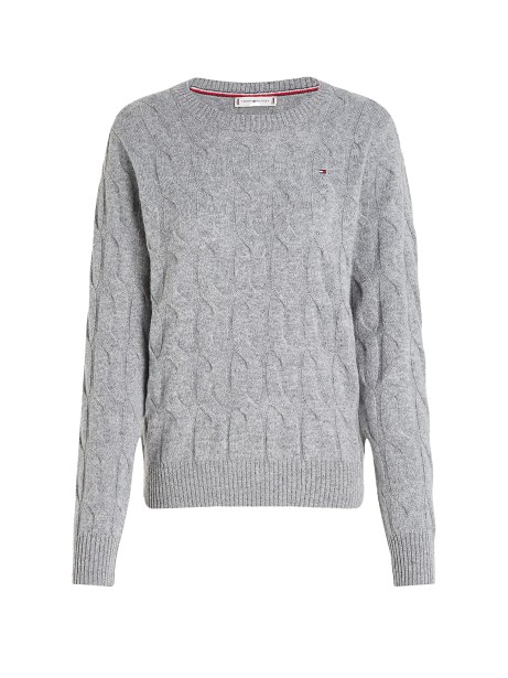 Pullover a maglia intrecciata in pura lana grigio