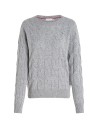 Pullover a maglia intrecciata in pura lana grigio