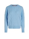 Pullover a maglia intrecciata in pura lana azzurro