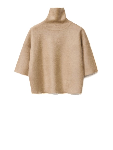 Camel short sleeve turtleneck sweater