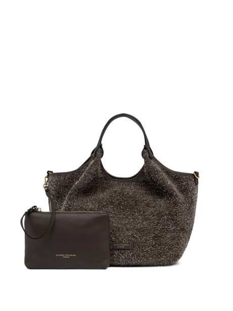 DUA double handle bag in suede leather