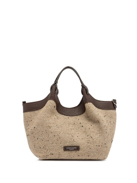 DUA double handle bag in woven wool fabric