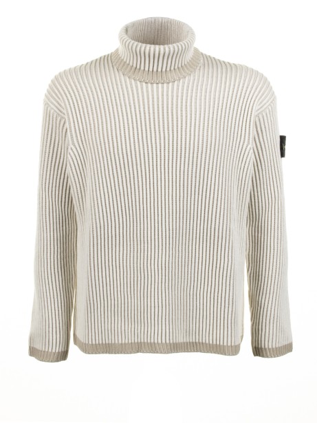 Beige Turtleneck with Logo Patch