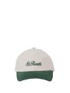 White wool baseball cap with corduroy visor and embroidered logo