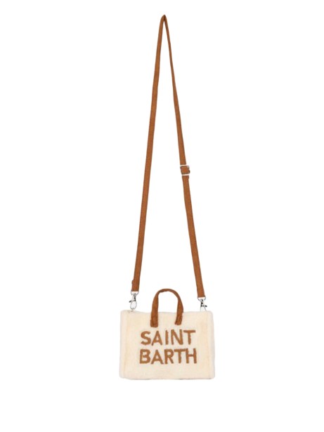 White Teddy Fabric Phone Bag with Saint Barth Logo Embroidery