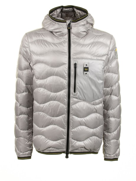 Grey down jacket with zip and hood