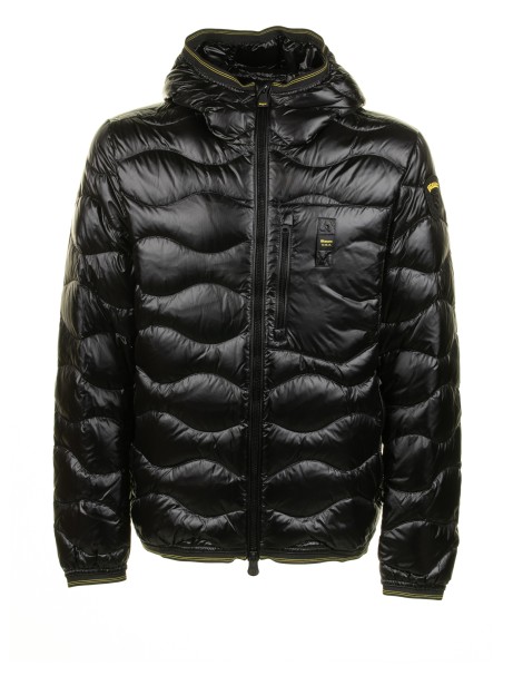 Black down jacket with zip and hood