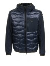 Blue down jacket with zip and hood