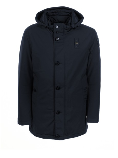 Navy Blue Long Down Jacket with Hood