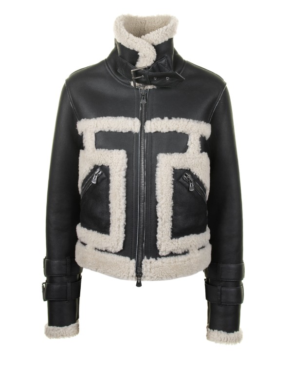 Montone donna in nappa con dettagli in lana