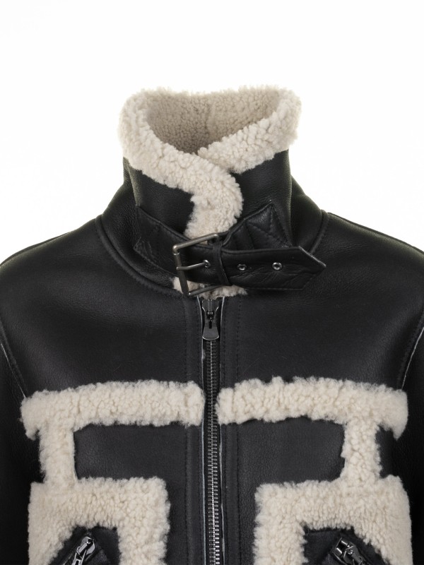 Sheepskin coat in nappa with wool details