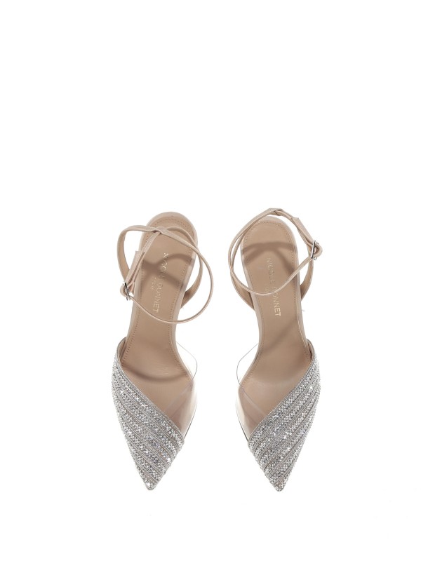 Leather sandal with rhinestone detail