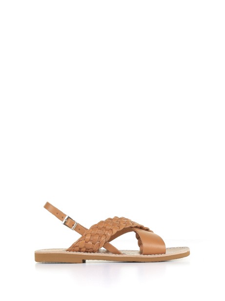 Leather sandal with woven detail