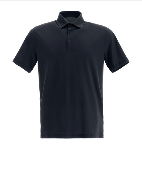 Black polo shirt in voile crêpe jersey