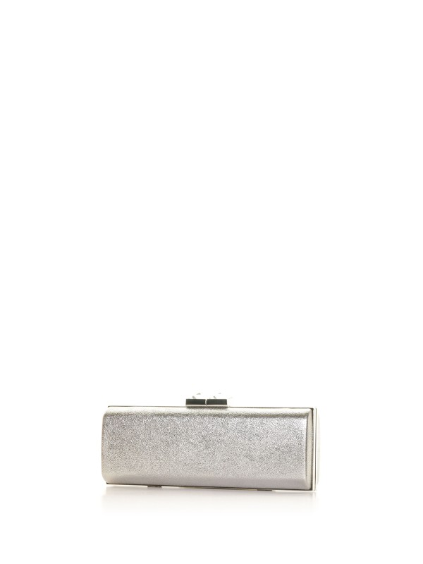 Silver leather pochette with shoulder strap