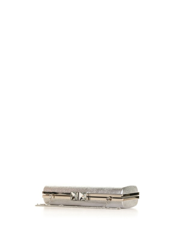 Silver leather pochette with shoulder strap