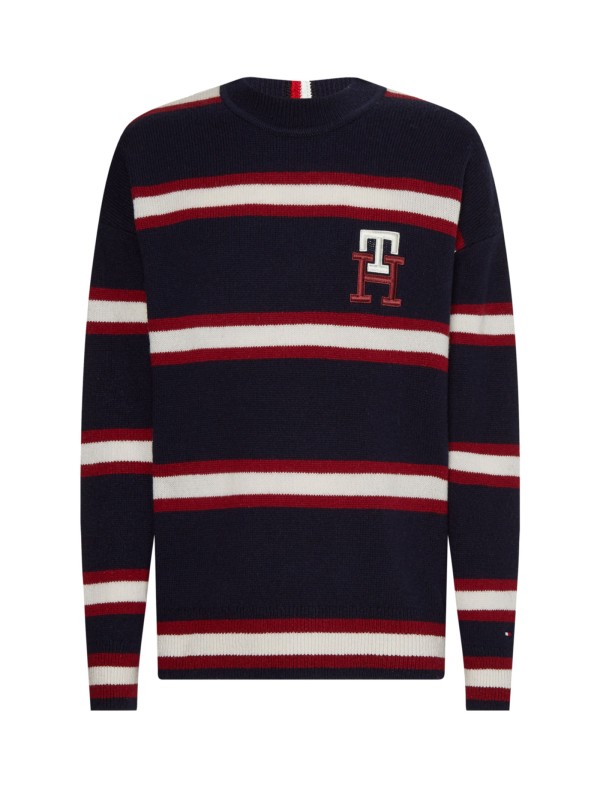 Striped monogram crewneck