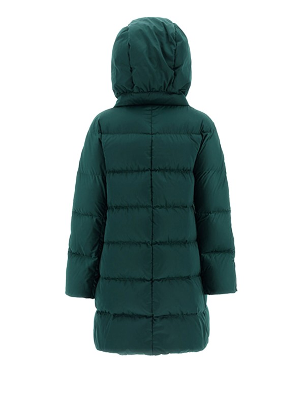 Piumino in raso verde con cappuccio e maxi coulisse
