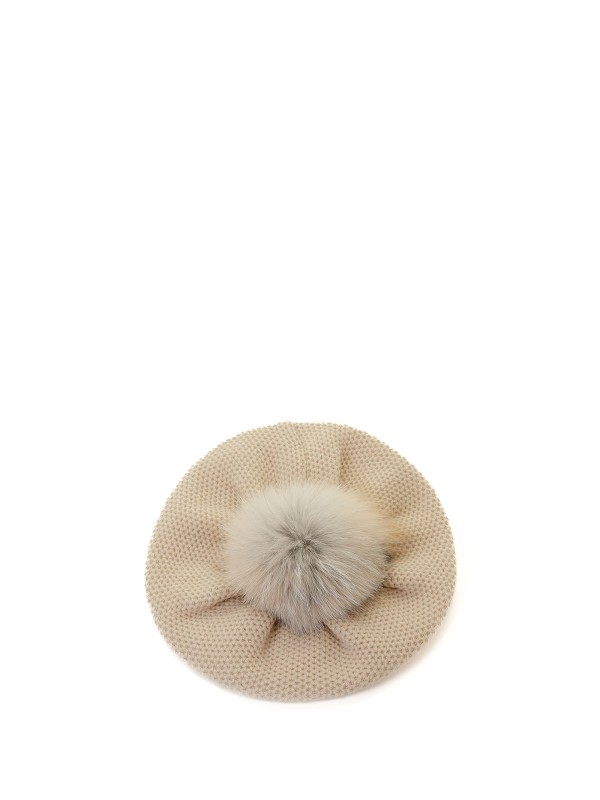 Basco a nido d'ape in puro cashmere con pompon