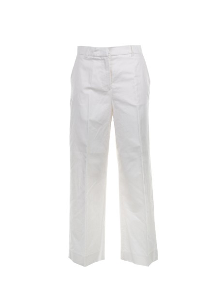 High-waisted white cotton trousers