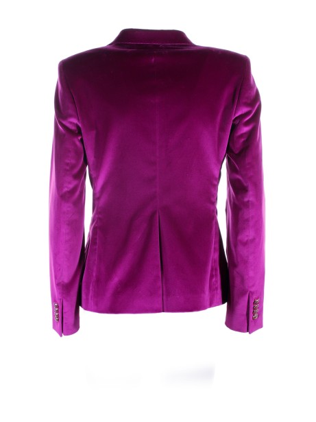 Double-breasted jacket in magenta velvet
