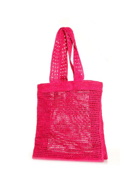 Borsa a spalla in raffia naturale fuxia 2