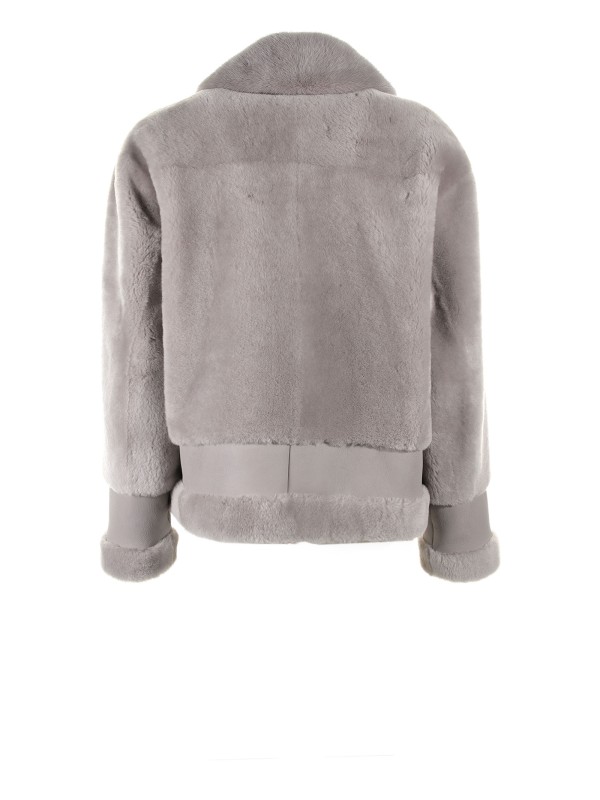 Short gray shearling jacket