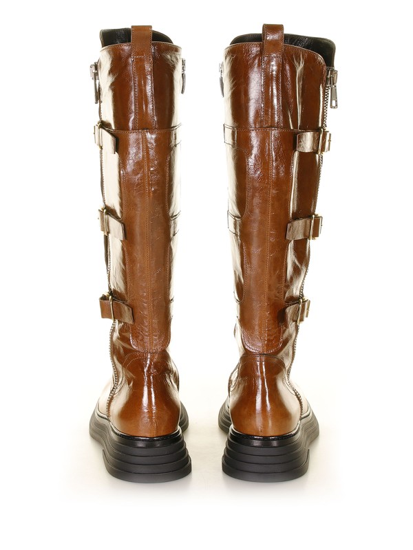 Stivale Dakota in pelle con fibbie e zip