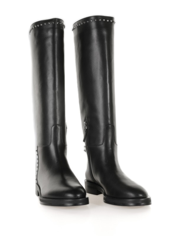 Doris leather boot with zip and mini studs