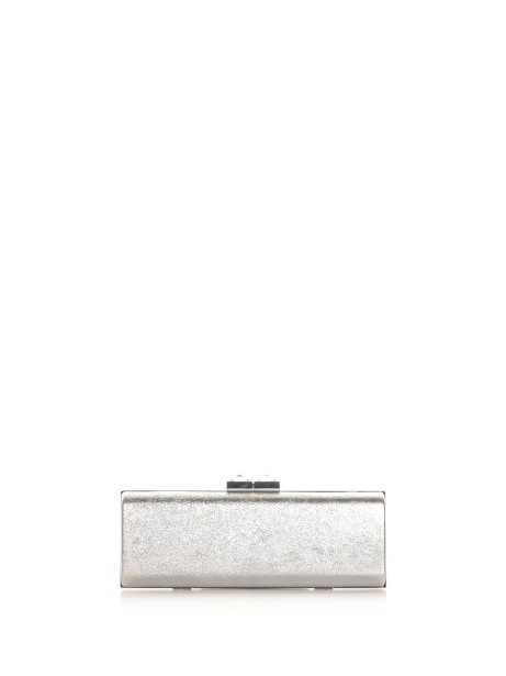 Silver leather pochette with shoulder strap