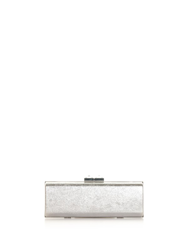 Silver leather pochette with shoulder strap Silver leather pochette with shoulder strap