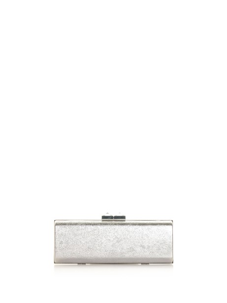 Silver leather pochette with shoulder strap Silver leather pochette with shoulder strap