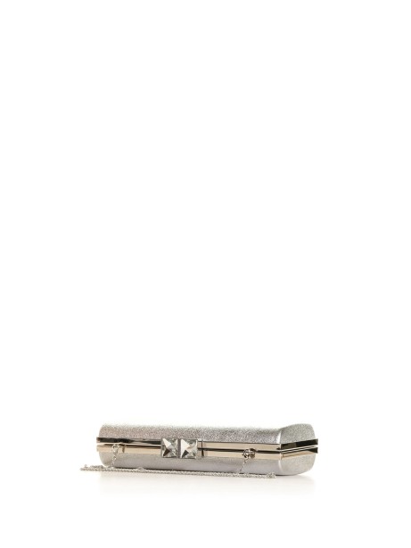 Silver leather pochette with shoulder strap