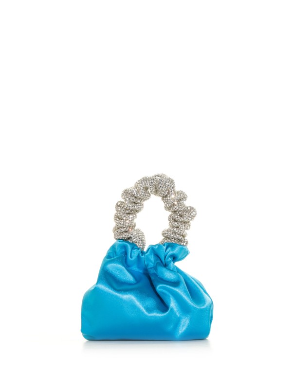 Clutch bag in blue satin with rhinestones Clutch bag in blue satin with rhinestones
