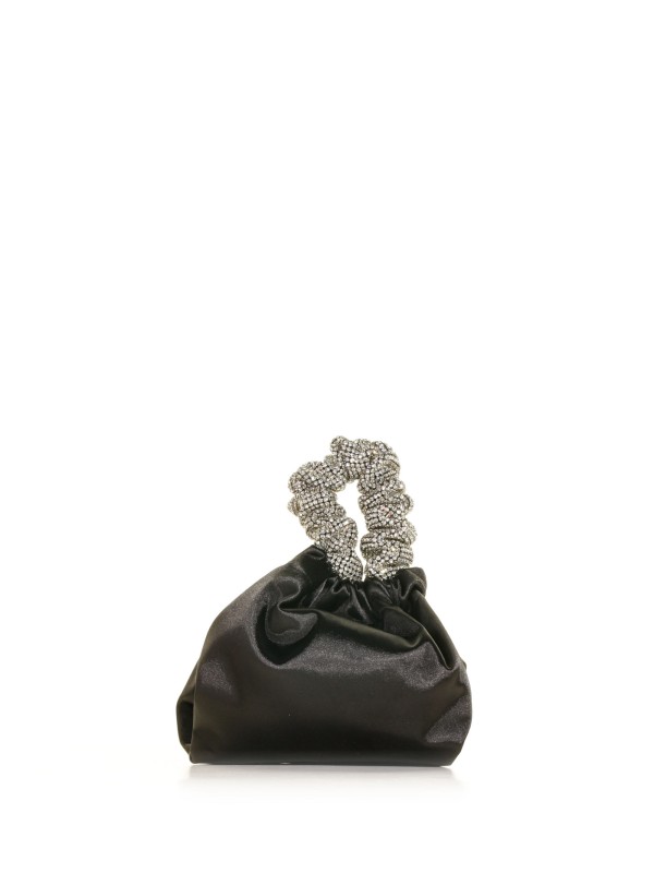 Clutch bag in black satin with rhinestones
