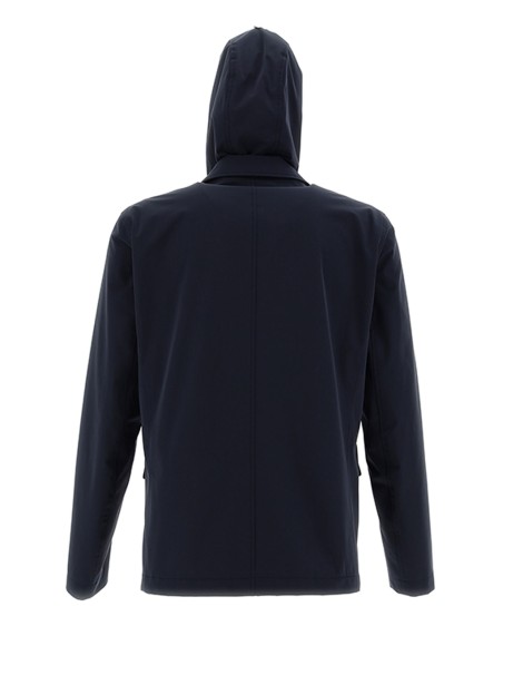 Giubbino blu navy con bottoni e cappuccio