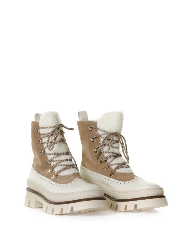 Ankle boot in white leather and brown suede