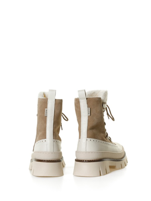 Ankle boot in white leather and brown suede