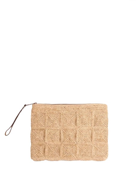 Clutch bag in natural raffia with zip