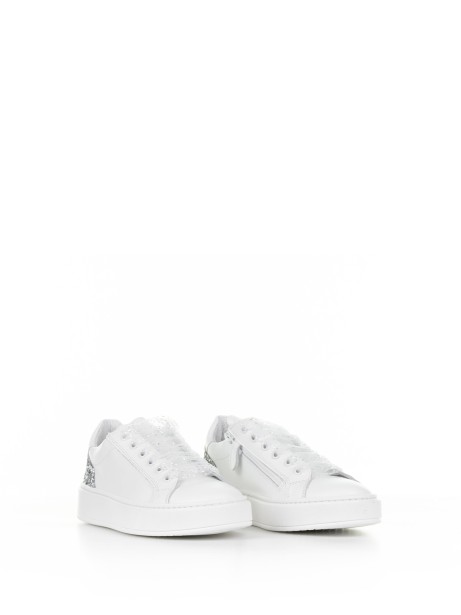 Sneaker in pelle con glitter argento