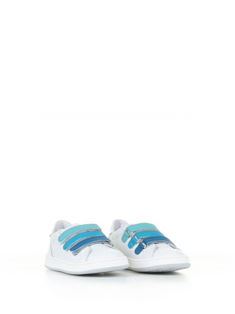 White and blue sneaker with strap
