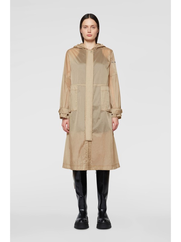 Parka lungo beige con cappuccio
