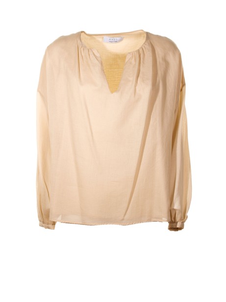 Long-sleeved V-neck blouse