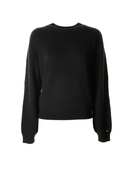 Black crew-neck sweater with mini logo